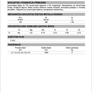 Specifikacija EZ - TIG AlMg5