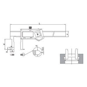 Insize mjerilo pomično digitalno za unutrašnje žljebove IN1120-200A crtež